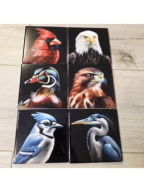 6 Bird Avian Cardinal Eagle Robin Duck Mallard Theme Coaster Tiles